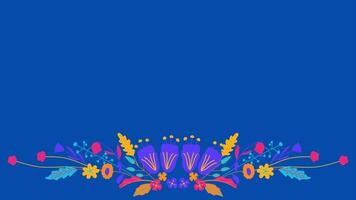 animated floral frame in blue background video