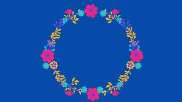 animated floral frame in blue background video