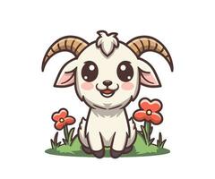 vector cute goat illustration, cartoon flat isolated