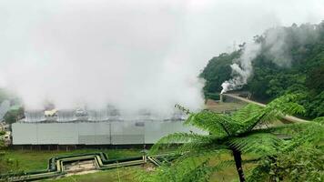 High in the mountains, a geothermal plant for the generation of renewable electricity that is environmentally friendly for nature video