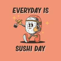 retro cartoon sushi character illustration vector