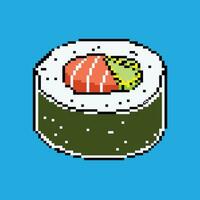 pixel art cartoon character sushi roll  illustration vector