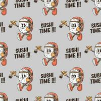 retro dibujos animados Sushi personaje ilustración vector