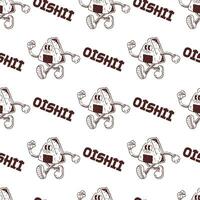 retro cartoon character onigiri  illustration  seamless pattern vector