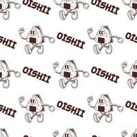 retro cartoon character onigiri  illustration  seamless pattern vector