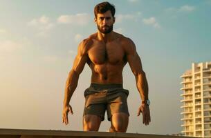 AI generated Disciplined Man morning fitness. Generate Ai photo