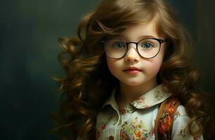 AI generated Adorable Little girl glasses. Generate Ai photo