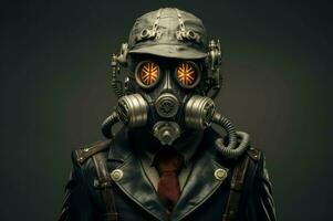 AI generated Intimidating Man gas mask steampunk. Generate Ai photo