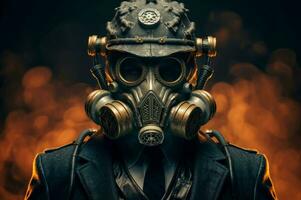 AI generated Man gas mask steampunk. Generate Ai photo