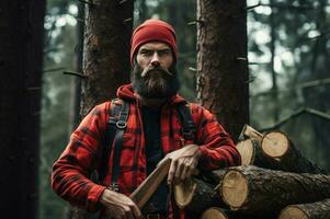 AI generated Sturdy Lumberjack person forest. Generate Ai photo