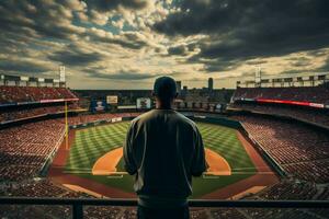 ai generado icónico hombre béisbol estadio. generar ai foto