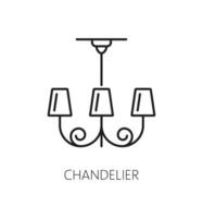 Chandelier lamp outline vector icon, hanging light