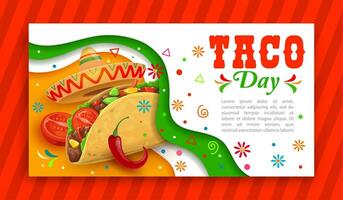 Mexican tacos day holiday paper cut banner vector