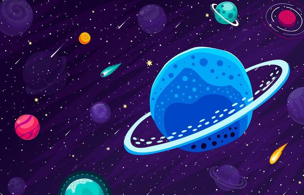 Galaxy space landscape with planets, stars, comets