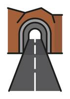 Road color line icon, highway with tunnel route vector