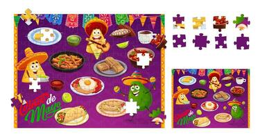 Mexican cuisine jigsaw puzzle game worksheet vector