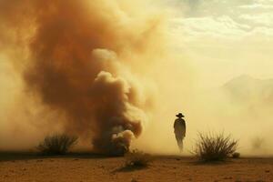 AI generated Man desert smoke. Generate Ai photo