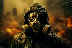 AI generated Protective Man gas mask. Generate Ai photo