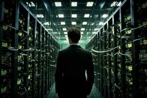 AI generated Man data center. Generate Ai photo