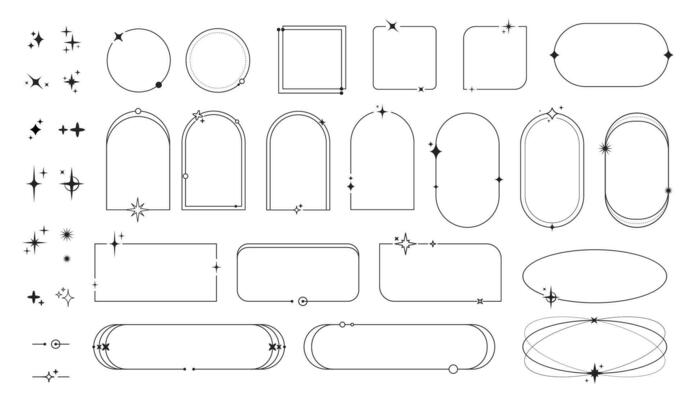 Minimal line frames with star sparkles or twinkles