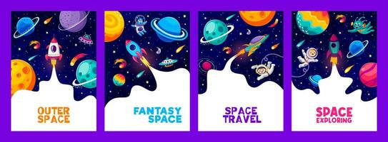 Space flyers, posters and banners with astronauts vector