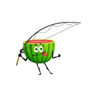 Cartoon watermelon character with fishing rod vector