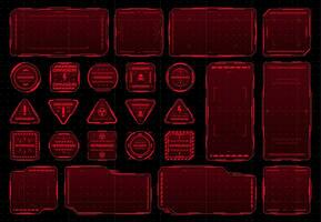 HUD red warning frames, futuristic screen borders vector