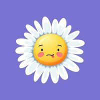 Cartoon funny chamomile, daisy flower smile emoji vector