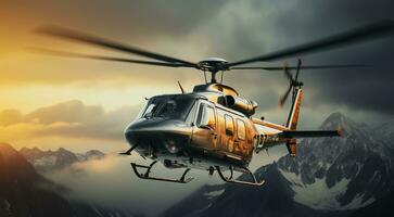 ai generado helicóptero en vuelo, helicóptero volador en el cielo, helicóptero en el cielo, helicóptero en movimiento foto