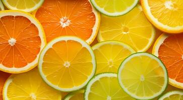AI generated citrus background, cliced fruits background, citrus wallpaper, cool citrus background photo