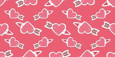 Seamless pattern with Drawing of a heart pierced by Cupid Arrow. Valentines day Vector Flat background. Romantic and Love concept Template for Textile, Wrapping Paper, Printing, Fabric.