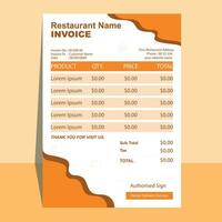 Restaurant Menu Invoice vector