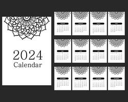 elegante 2024 mensual calendario negro y blanco, 12 mes calendario vector