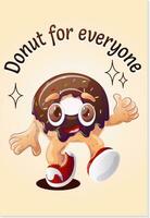 A donut for everyone. Cartoon donut in retro style. Cool character. Retro cartoon vector illustration for print, banner, menu for cafe, restaurant, bar.