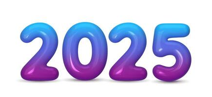 Happy New 2025 Year. Violet number made of plastic in the form of balloons. Realistic 3d render. Vector illustration