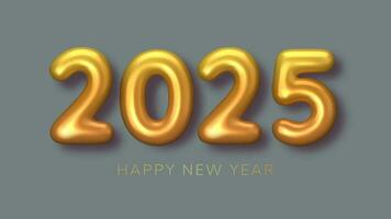 2025 New Year gold numbers for greeting card on grey background. 3d Happy  New Year background. Vector illustration