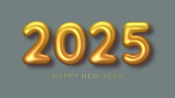 2025 New Year gold numbers for greeting card on grey background. 3d Happy  New Year background. Vector illustration