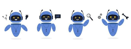 Chatbot neural network, AI servers and robots technology. Cute chatbot ai character. vector