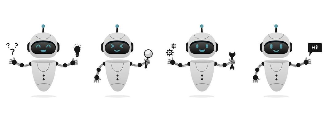 Chatbot neural network, AI servers and robots technology. Cute chatbot ai character.