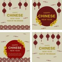 Lunar new year social media template set vector