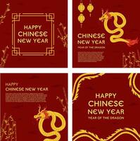 Set of chinese new year template with dragon illustration vector