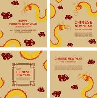 chinese new year template set with dragon illustration vector