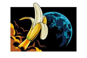 illustration of a banana rocket in space vector