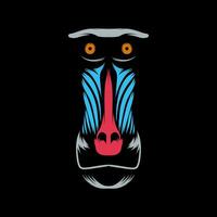 illustration of a mandrill's face on a black background vector