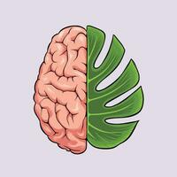 ilustración de un cerebro conjunto con hojas vector