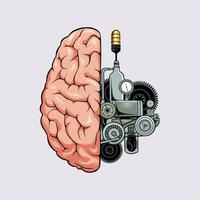 illustration of a brain combined with a machine vector