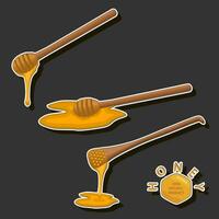 Illustration on theme sugary flowing down honey in honeycomb with bee vector