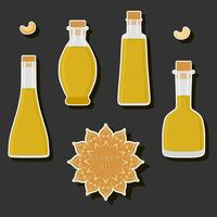 Illustration on theme big set different types liquid oil, bottle various size vector