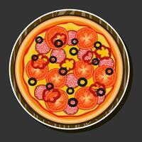 ilustración en tema grande caliente sabroso Pizza a pizzería menú vector