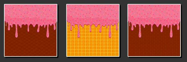Illustration on theme sticky syrup on waffle with cell, dessert appetizing cookie vector